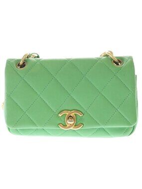 Chanel Quilted 18 Lambskin Leather Chain Shoulder Bag Gold Green